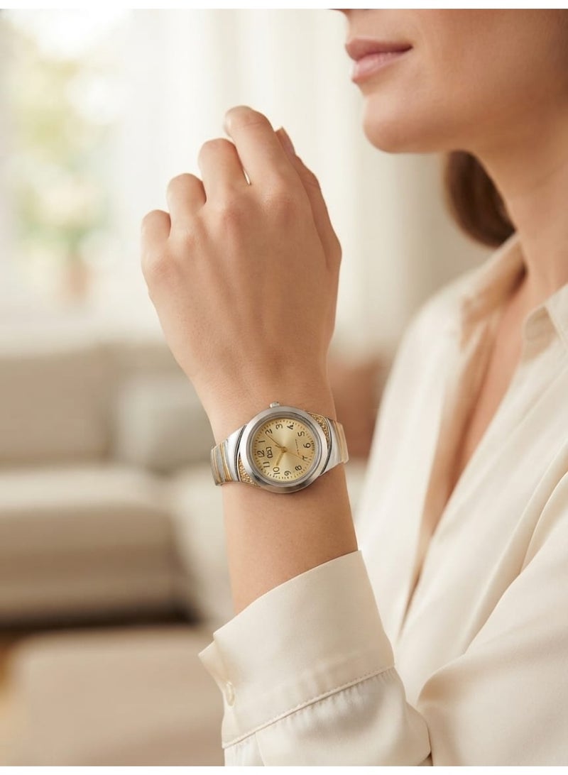 Q&Q Ladies Analog Watch C67A-003PY with Two-Tone Metal Band and Crystal Accents - Image 4