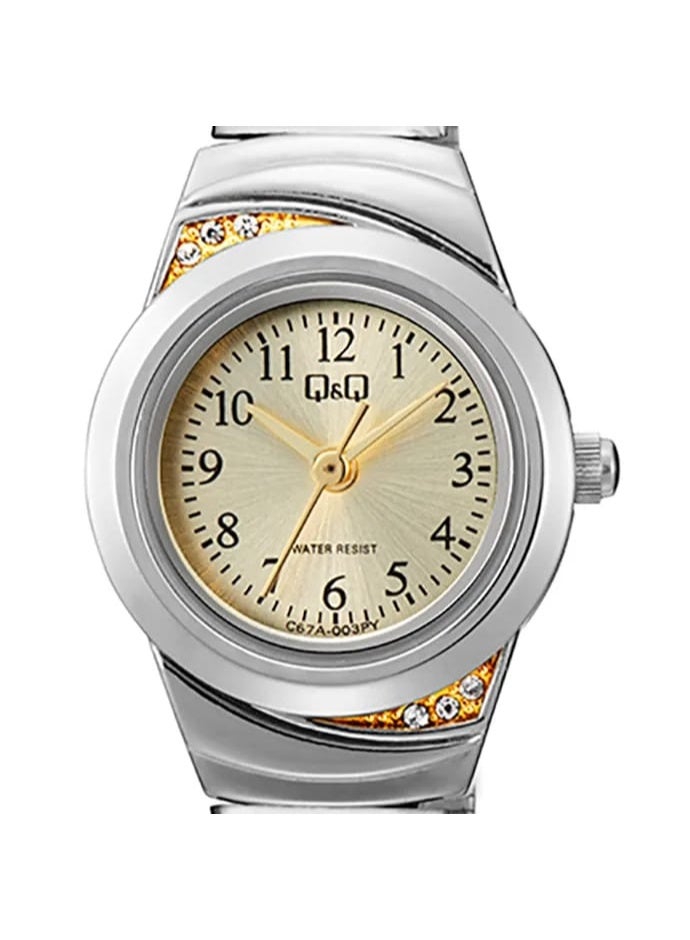Q&Q Ladies Analog Watch C67A-003PY with Two-Tone Metal Band and Crystal Accents - Image 1