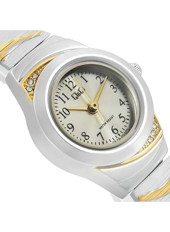 Q&Q Ladies Analog Watch C67A-003PY with Two-Tone Metal Band and Crystal Accents - Image 2
