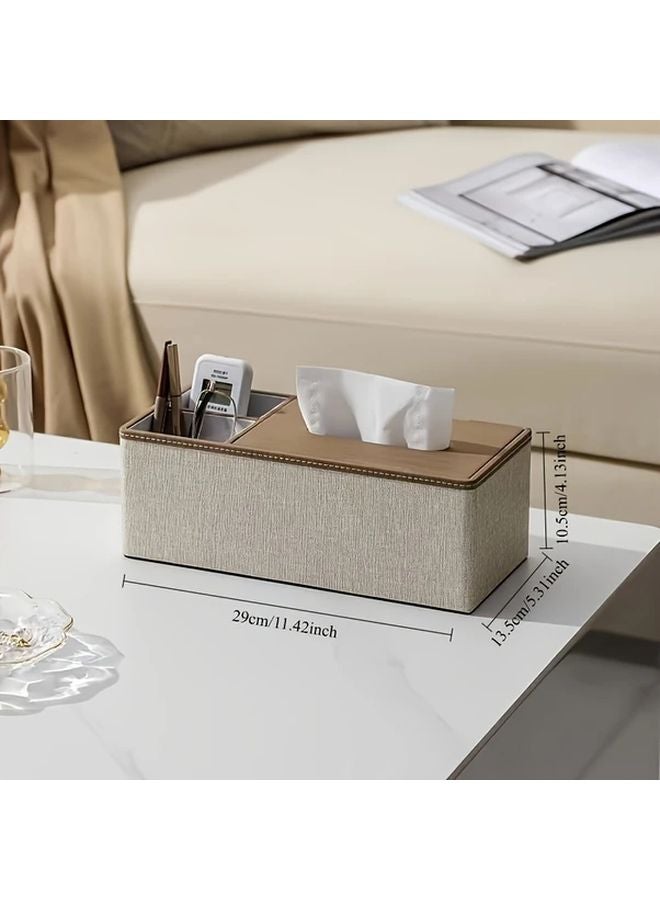 Gray Rectangular Tissue Box With Lid Multifunctional Desktop Storage Organizer - Image 4