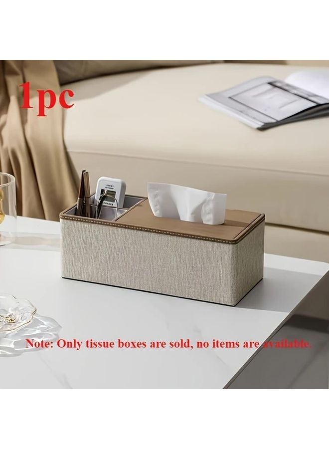 Gray Rectangular Tissue Box With Lid Multifunctional Desktop Storage Organizer - Image 5