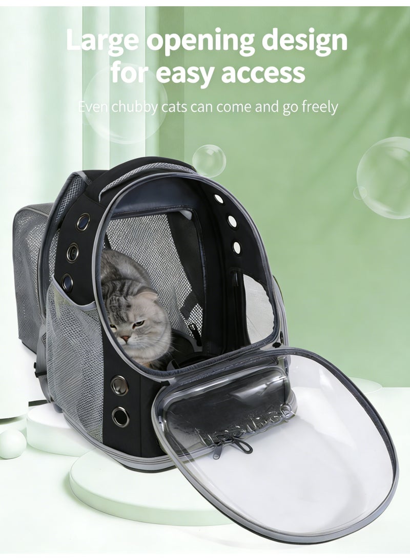 Stylish Pet Carrier Backpack with EXTRA SPACE, Breathable Cat Carrier Bag Expandable, Pet Bubble Backpack, Pet Travel Bag with Space Cover, Transparent Waterproof Portable Pet Space Capsule Backpack for Travel, Hiking, Walking and Outdoor-Black Expandable - Image 5
