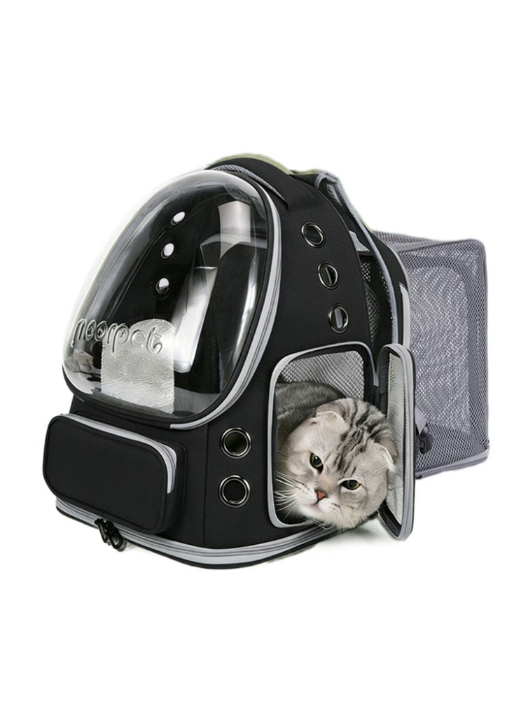 Stylish Pet Carrier Backpack with EXTRA SPACE, Breathable Cat Carrier Bag Expandable, Pet Bubble Backpack, Pet Travel Bag with Space Cover, Transparent Waterproof Portable Pet Space Capsule Backpack for Travel, Hiking, Walking and Outdoor-Black Expandable - Image 1