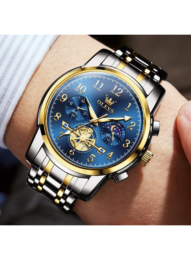 OLEVS Men's Business Watch Gold Blue with Large Easy-Read Analog Quartz Date Display Luxury Stainless Steel Band Waterproof Luminous Hands - Image 5