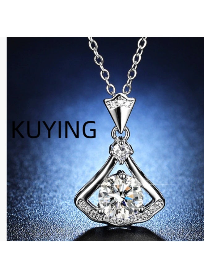 KUYING 【Elegant Fan Charm】 Simulated Moissanite Fan Shaped Clavicular Chain - Image 1