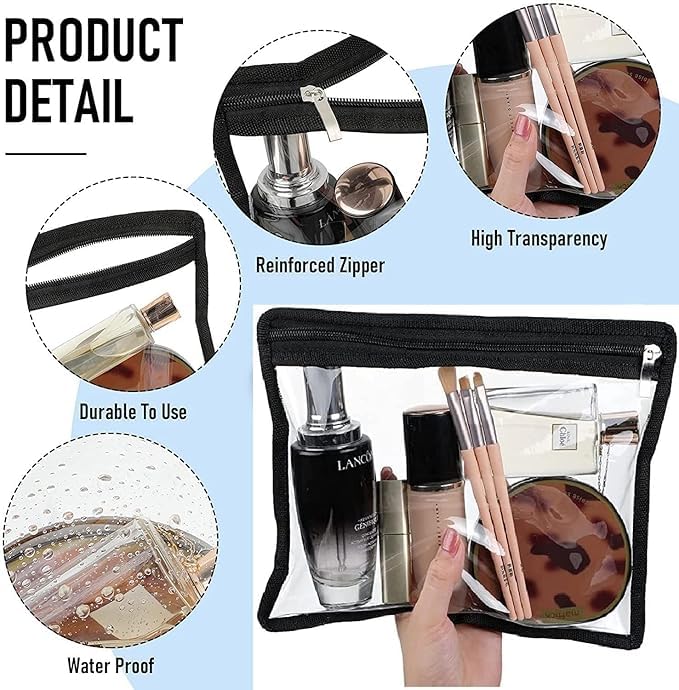 SHOPECOM Transparent Makeup Bag Cosmetic Makeup Bags Clear PVC with Zipper Pouch Portable Travel Accessories PouchBlack Border Saree Cover Clothes Cover Single Saree Cover 2pc Size 14X16 - Image 2