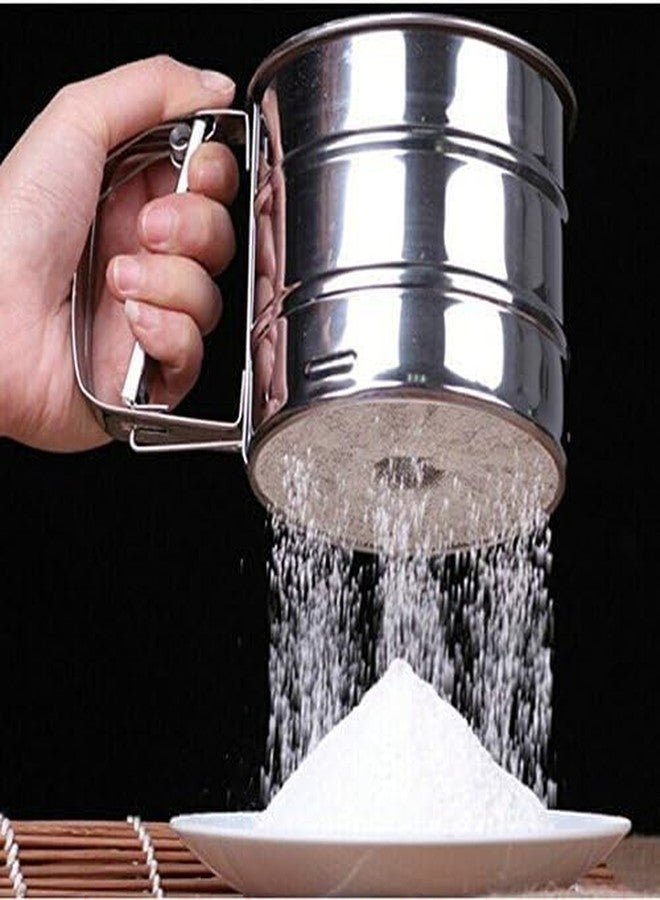 PIHARVA Flour Sifter/Atta chhani Hand Press Design Stainless Steel Flour Sifter Corrosion Resistant Large Capacity Flour Sieve Cup for Sugar Flour and Coffee Powder | Atta Chalni - Image 1