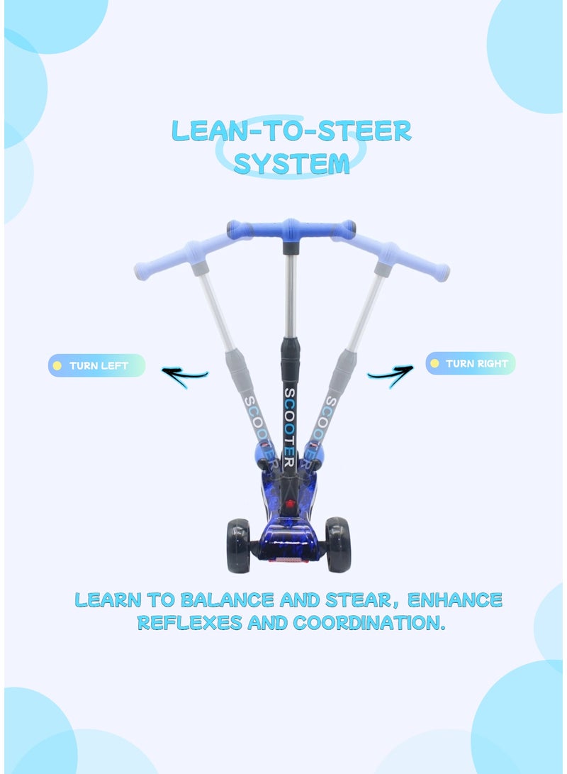 إيزي فيتشور سكوتر ركل سهل الاستخدام بثلاث عجلات للأولاد والبنات - عجلات LED مضيئة، موسيقى بلوتوث، رذاذ ماء وتأثير دخان - إمالة آمنة للتوجيه، للأعمار من 3 إلى 14 عامًا بما في ذلك مجموعة معدات الحماية - Image 5