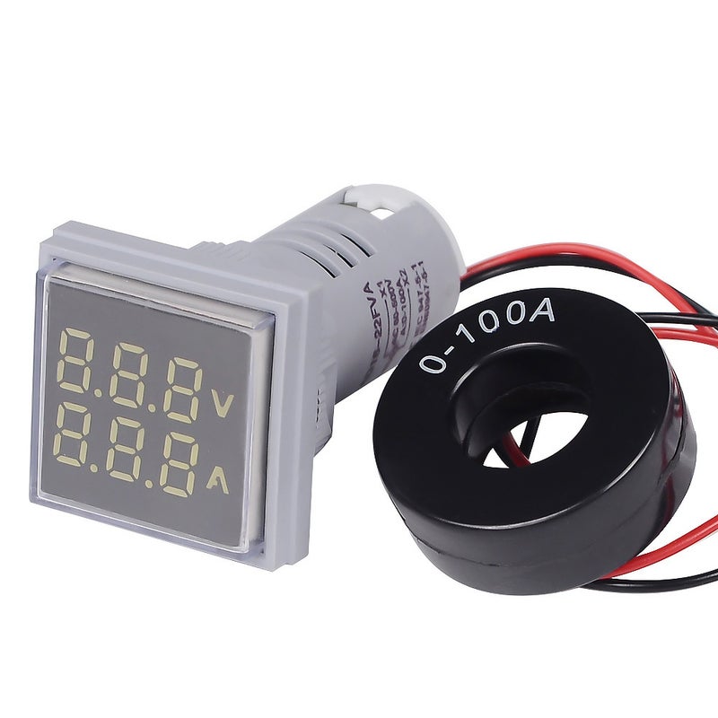 Mini Square L-E-D Digital Voltmeter Ammeter Signal Light Voltage Current Meter Indicator AC 60-500V 0-100A - Image 1