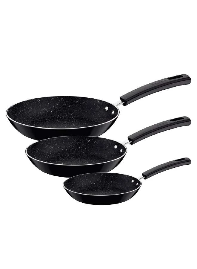 TRAMONTINA Tramontina Chelsea 3 Pieces Black Aluminum Frying Pan Set with Interior and Exterior Starflon Max PFOA Free Nonstick Coating 20cm + 24cm + 26cm