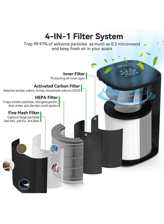 Sakulight أجهزة تنقية الهواء لغرفة النوم، فلتر هواء HEPA، منقي هواء PM2.5، مع موسيقى النوم، منقي هواء صغير هادئ محمول، للمنزل، المكاتب، غرفة المعيشة، وظيفة واي فاي، أسود - Image 4