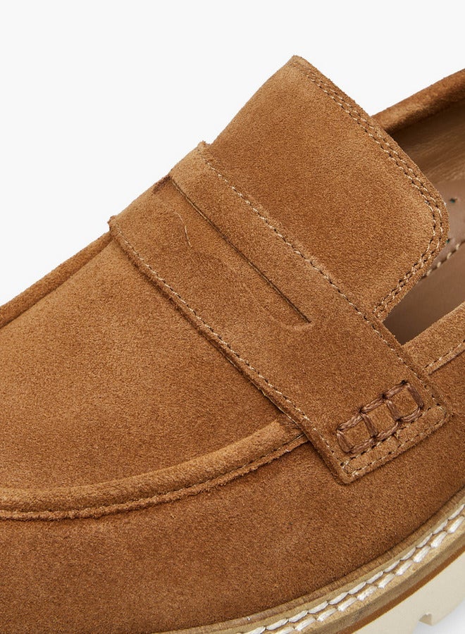 Paprika Solid Suede Loafers with Chunky Heels - Image 4