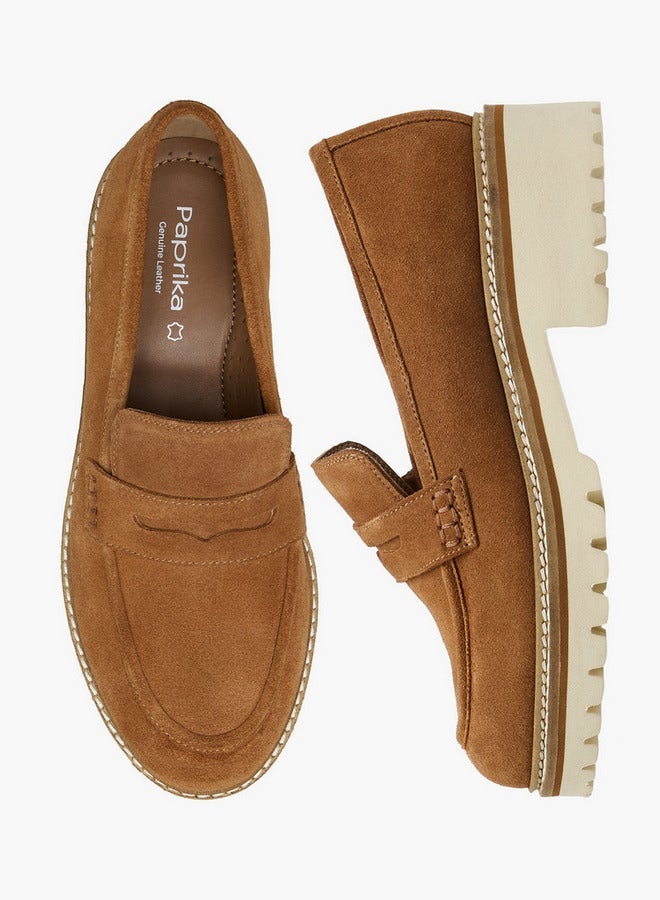 Paprika Solid Suede Loafers with Chunky Heels - Image 3