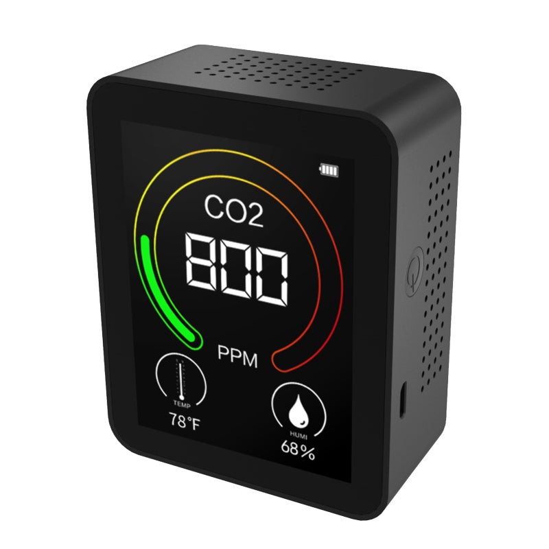 Digital CO2 Detector: Black, Fast Accurate CO2 Testing, Real-Time Temperature Humidity Monitor - Large Color-Changing LCD Screen, 24H Monitoring Air Quality Monitor for Schools, Offices, Greenhouses, - Image 1