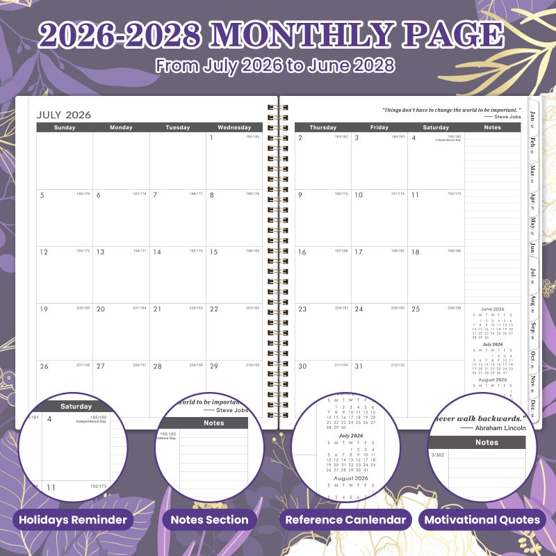 Indeme 2026-2028 Monthly Planner - 2 Year Monthly Planner/Calendar 2026-2028, July 2026 - June 2028, 11" x 9", 24 Monthly Planner with Tabs, Back Pocket, Holidays, Twin-Wire Binding, Note Pages - Image 3