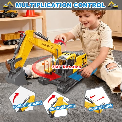 Dwi Dowellin Toys for 3 Year Old Boys,Excavator Toys for Kids with 6 Metal Racing Cars and 2 Engineering Vehicle,Foldable Ejection Vehicle with Lights & Sound for 3 4 5 6 7 Years Old Gifts - Image 2