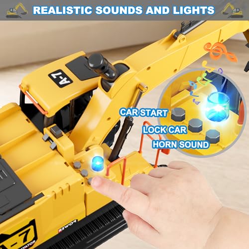 Dwi Dowellin Toys for 3 Year Old Boys,Excavator Toys for Kids with 6 Metal Racing Cars and 2 Engineering Vehicle,Foldable Ejection Vehicle with Lights & Sound for 3 4 5 6 7 Years Old Gifts - Image 3
