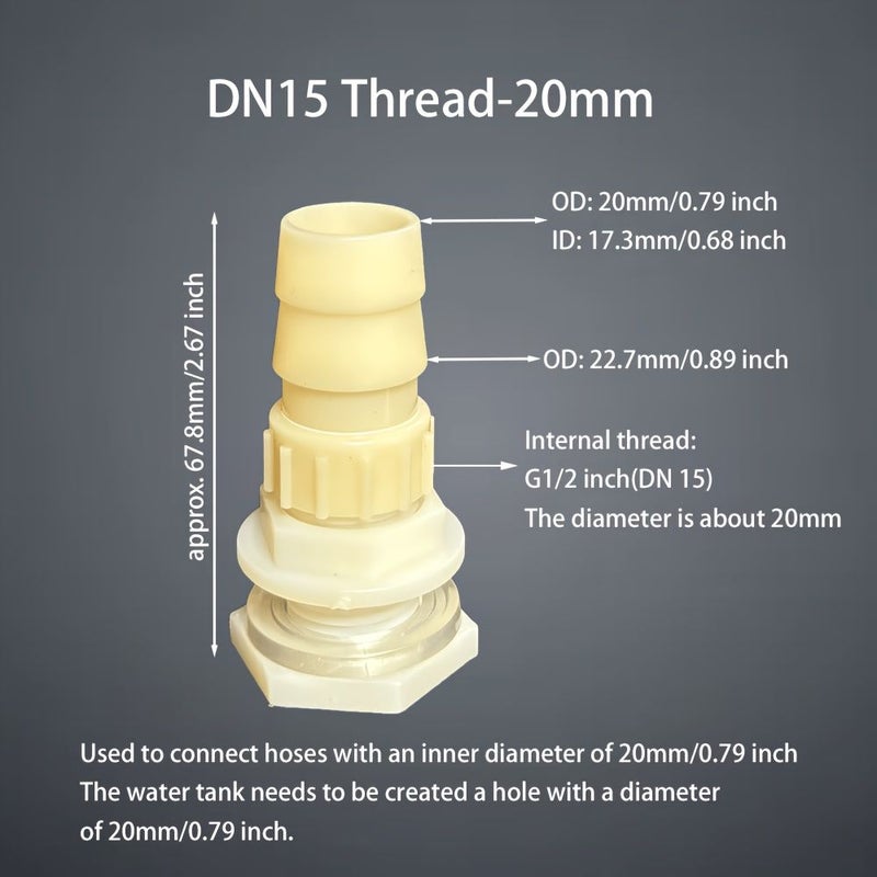 مجموعة من 2 موصل خراطيم بلاستيكية G1/2 DN15 12mm لري خزان المياه - Image 3