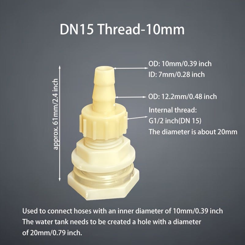 مجموعة من 2 موصل خراطيم بلاستيكية G1/2 DN15 12mm لري خزان المياه - Image 5