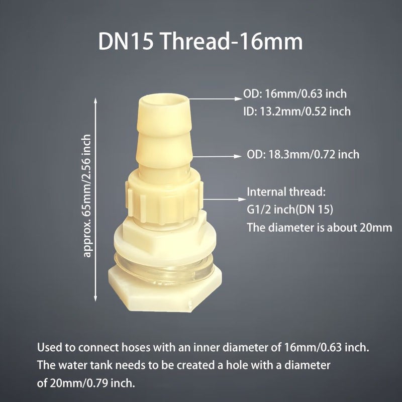مجموعة من 2 موصل خراطيم بلاستيكية G1/2 DN15 12mm لري خزان المياه - Image 4