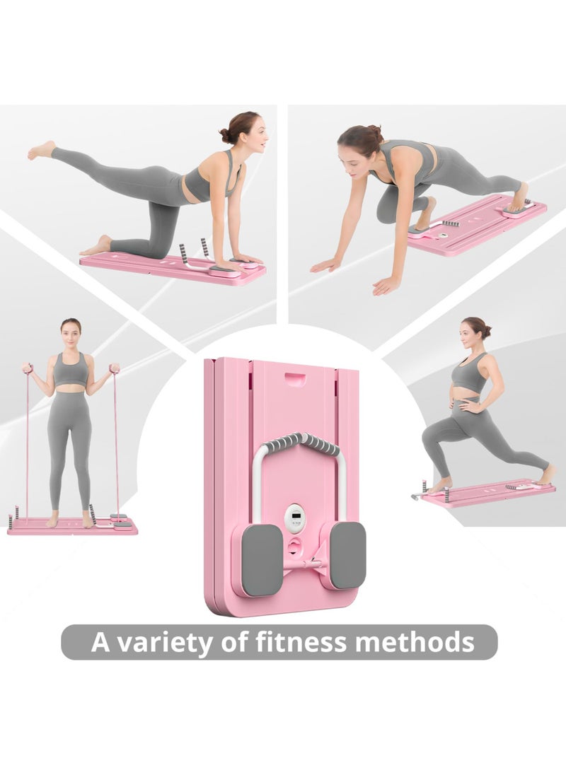 Jourvent - Pilates Board - 2024 Pilates Reformer Set, Multi-Purpose Foldable Pilates Reformer Board for Home, 5 in 1 Pilates Sliding Board (Pink) - Image 1