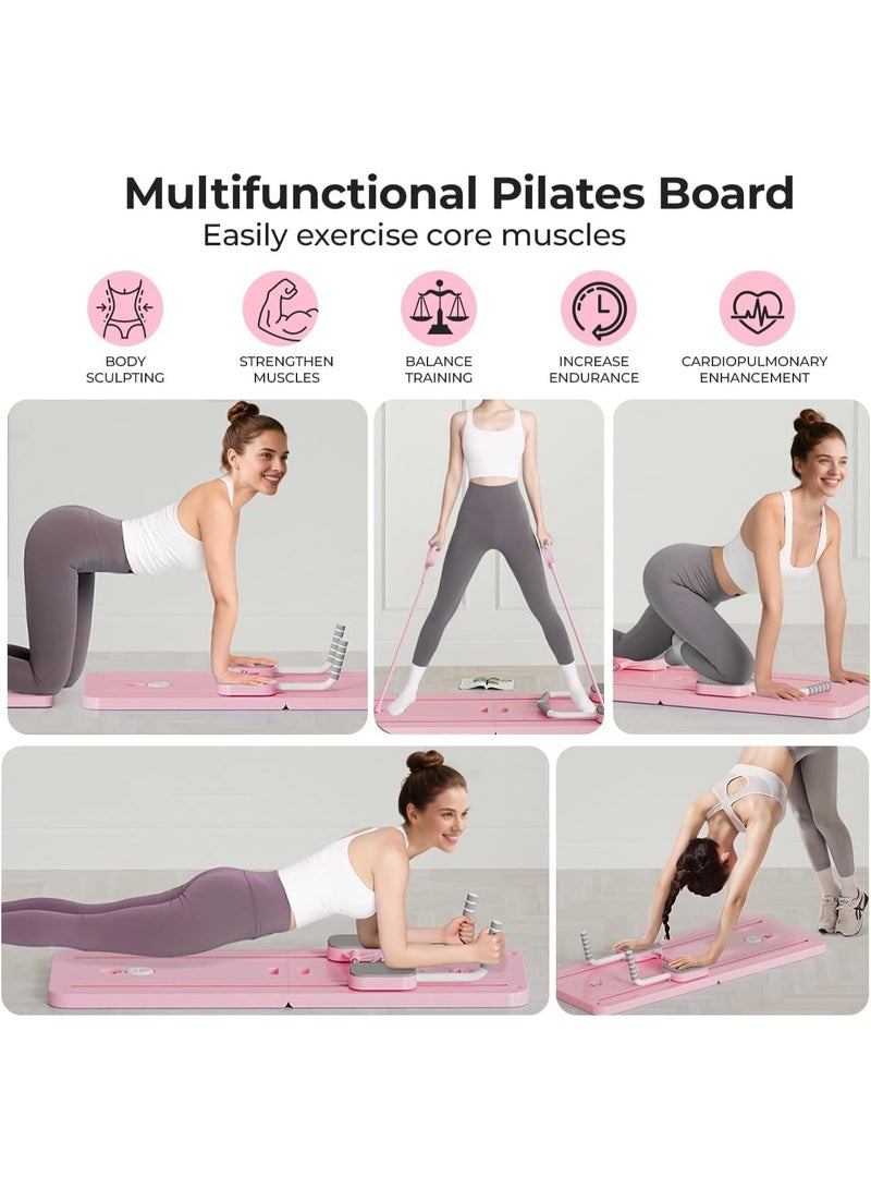 Jourvent Pilates Board - 2024 Pilates Reformer Set, Multi-Purpose Foldable Pilates Reformer Board for Home, 5 in 1 Pilates Sliding Board (Pink) - Image 2