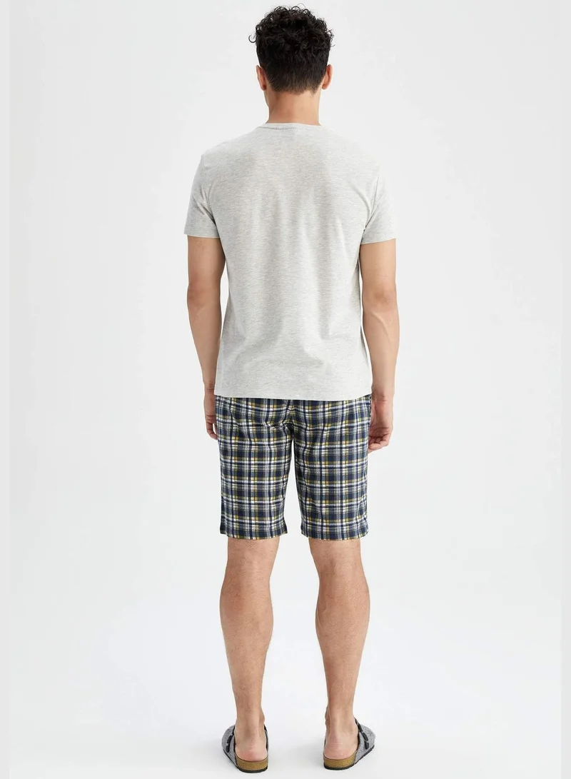 DeFacto Regular Fit Short Sleeve Check Print Pyjama Set