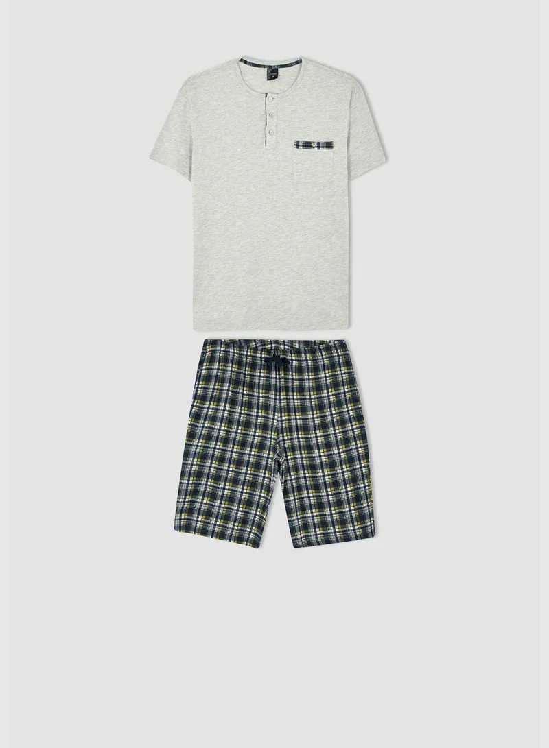 DeFacto Regular Fit Short Sleeve Check Print Pyjama Set