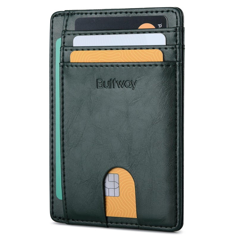 Buffway Slim Minimalist Front Pocket RFID Blocking Leather Wallets for Men and Women - Alaska Green - Image 1