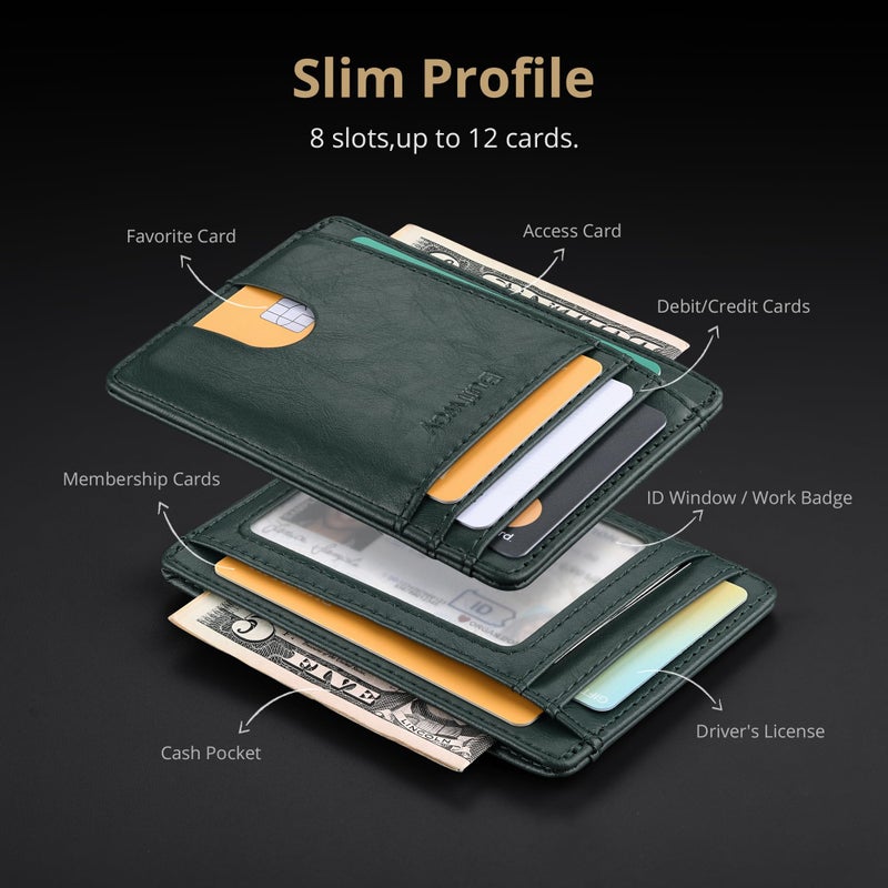 Buffway Slim Minimalist Front Pocket RFID Blocking Leather Wallets for Men and Women - Alaska Green - Image 4