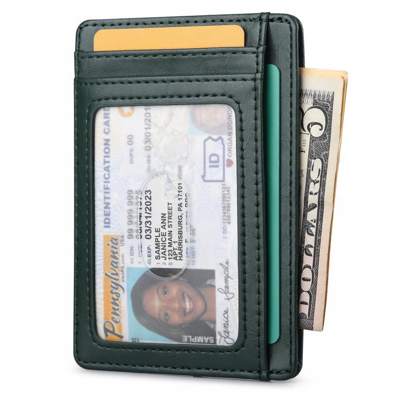 Buffway Slim Minimalist Front Pocket RFID Blocking Leather Wallets for Men and Women - Alaska Green - Image 2