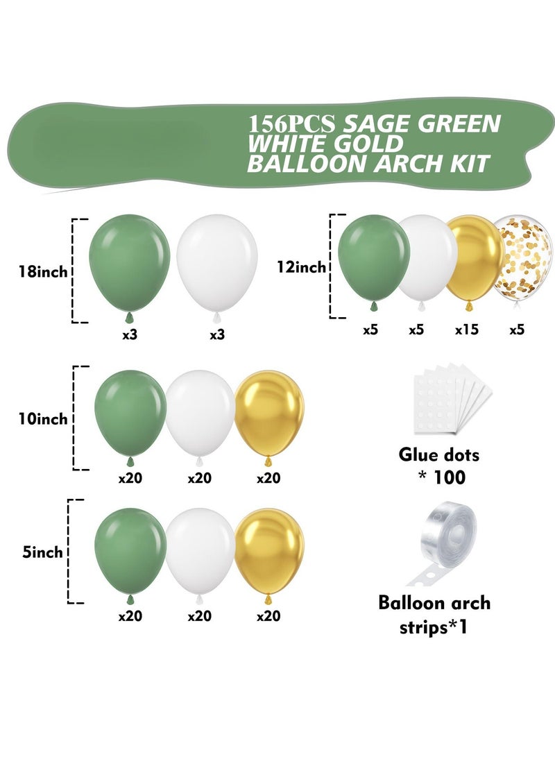 حكيم الأخضر البلاتين بالون القوس عدة ، 156 أحجام مختلفة من البالونات اللاتكس 18 12 10 5 بوصة بالون الطرف اكليلا من الزهور عدة ، تنطبق على دش الطفل ، الزفاف ، الخطوبة ، عيد ميلاد ، الذكرى الديكور - Image 4