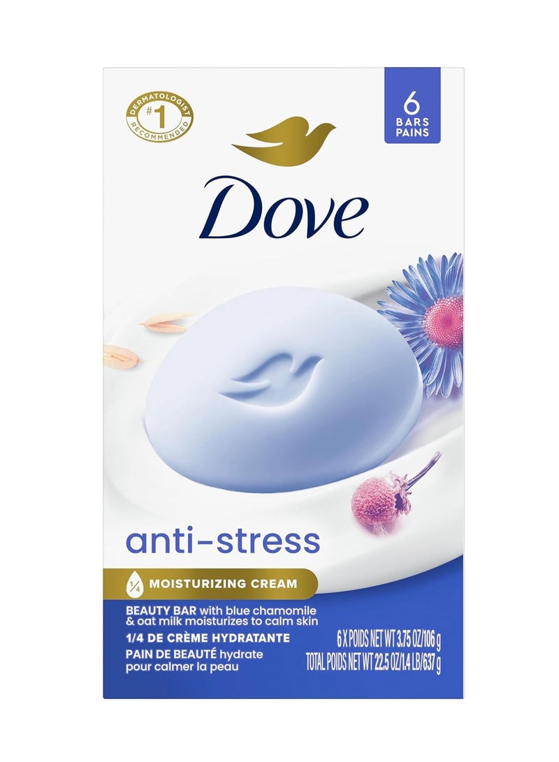 Dove Anti-Stress Blue Chamomile And Oat Milk Moisturizes to Calm Skin Soap 106g Pack Of 6