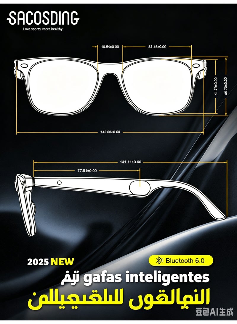 Bluetooth Smart Glasses with Voice Translation App, Open-Ear Speakers, UV & Blue Light Blocking, 30-50H Battery - Image 2