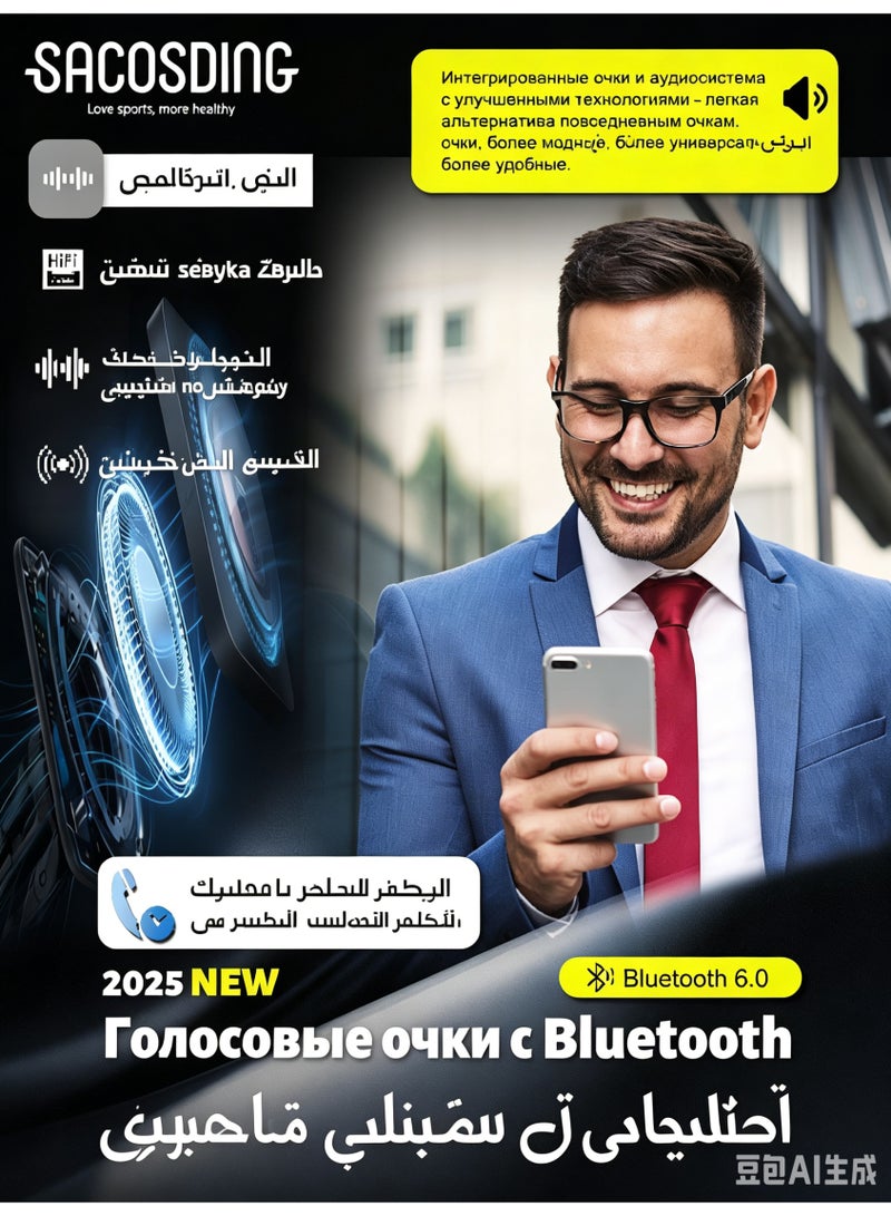 Bluetooth Smart Glasses with Voice Translation App, Open-Ear Speakers, UV & Blue Light Blocking, 30-50H Battery - Image 4