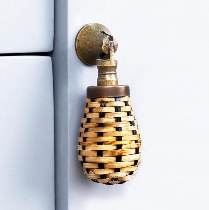 Indian-Shelf IndianShelf 12 Pieces Wood Boho Drawer Pulls Unique Rattan Drop Cabinet Knobs Decorative Wicker Drawer Knobs Dresser Knobs Handles 