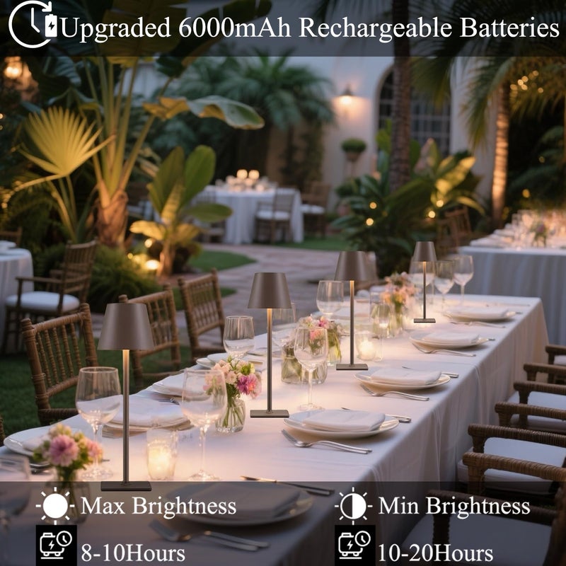LamparaDecor Brown Cordless Table Lamps Set of 2,Vintage Rechargeable Lamp for Restaurant Dinner Dining Kitchen Countertop Bathroom Counter Top Tabletop Lighting,Shower Lamp for Insider Shower,Lampara Recargable - Image 2