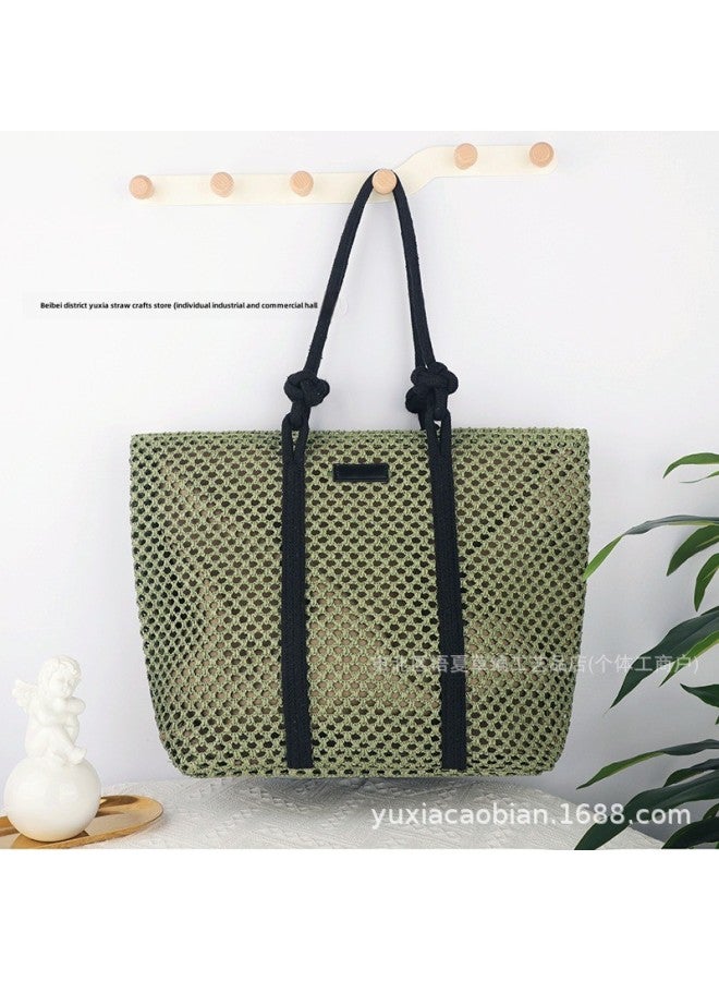 Ins Cut Out Paper Rope Large Capacity Woven Bag Fashionable Buckle Shoulder Straw Bag Casual Women's Bag Beach Bag-Color:Beige  - Image 5