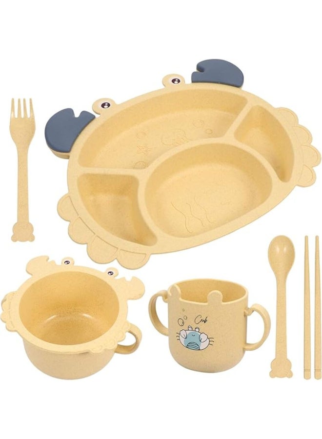 MiniMe Animal-Design Baby Tableware Set | 6–36 Months | Blue & Green | Silicone & Bamboo | Crab Plate & Bowl & Mug & Bamboo Spoon & Fork | Dishwasher Safe & Easy To Clean | BPA-Free & Non-Toxic - Image 1