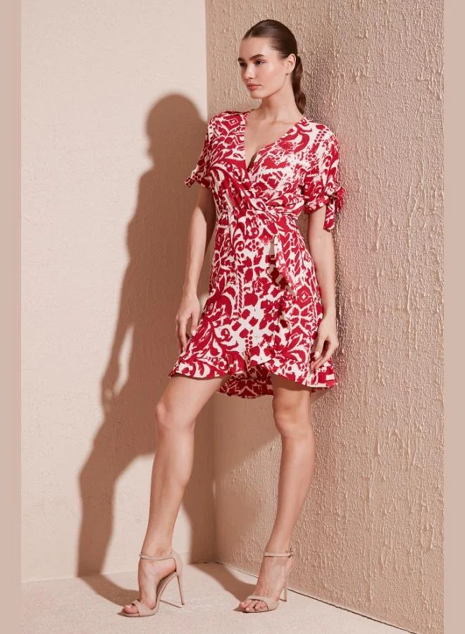 Lela Lela Patterned Regular Fit Wrap Neck Mini Dress Women's Dress 5865725