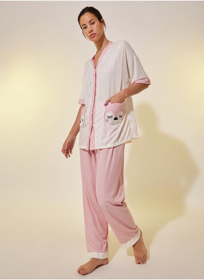 Take Two Fox Patch Pocket Detail Shirt, Shorts and Pyjama Set  - Image 1