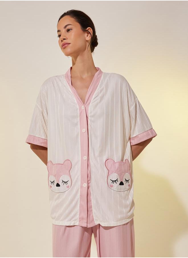 Take Two Fox Patch Pocket Detail Shirt, Shorts and Pyjama Set  - Image 2