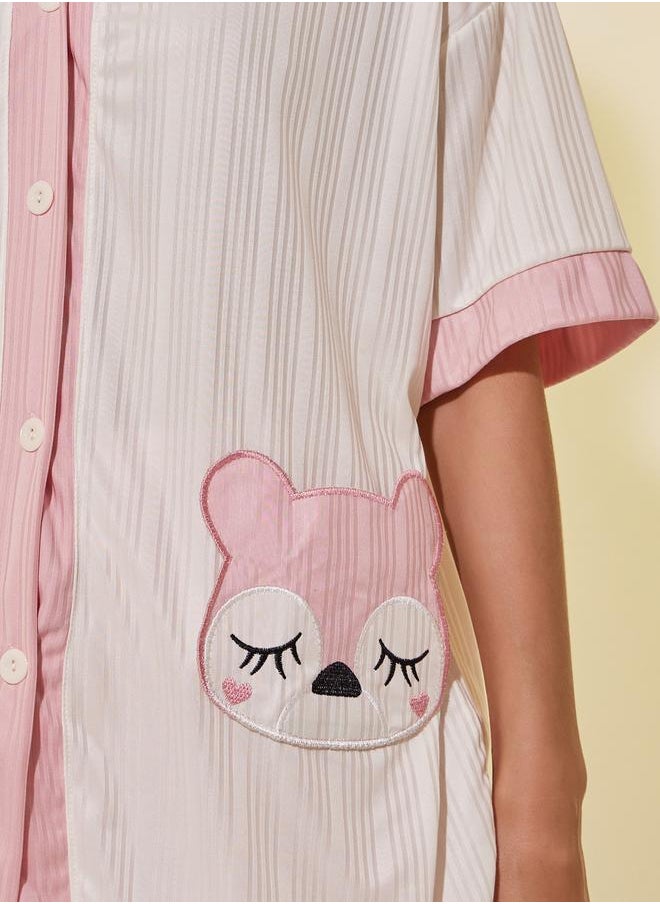 Take Two Fox Patch Pocket Detail Shirt, Shorts and Pyjama Set  - Image 3