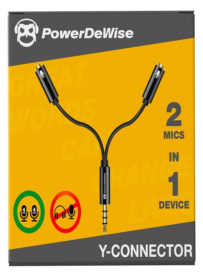 PowerDeWise Y Splitter - Mic and Mic - TRRS Audio Signal Splitter Cable for Lavalier Microphone - Image 1