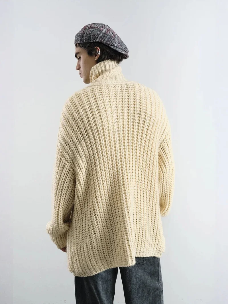 Giesto Ivory Natural GIESTO Oversized Ribbed Turtleneck Sweater with Button Closure for Men | Best Price UAE
