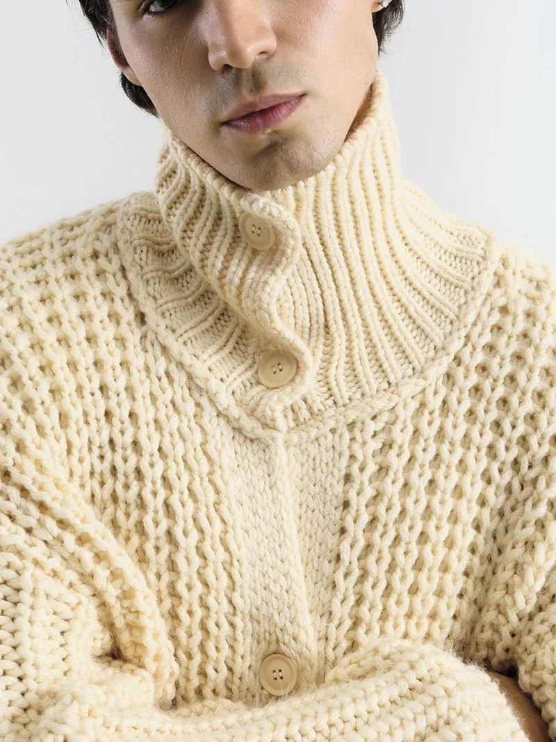 Giesto GIESTO Oversized Ribbed Turtleneck Sweater with Button Closure