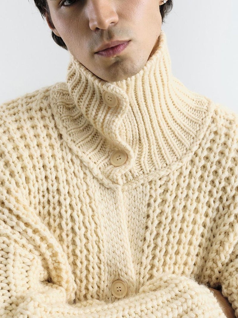GIESTO Oversized Ribbed Turtleneck Sweater with Button Closure - Image 2