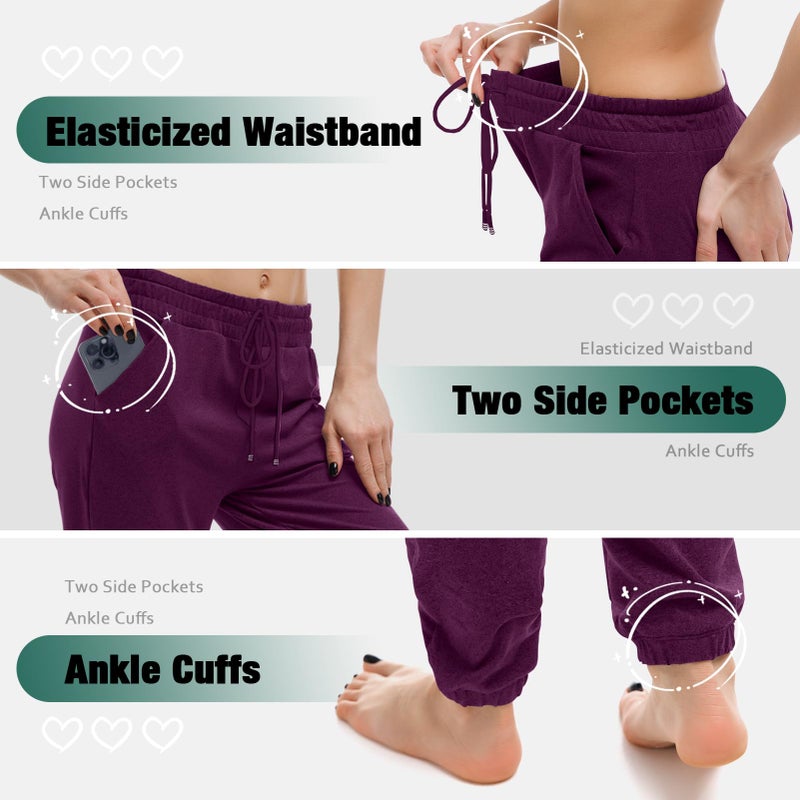 Walifrey Womens Joggers with Pockets, Drawstring Sweatpants Women for Lounging Jogging Gym and Workout Purple,1 Pack Purple XL - Image 5