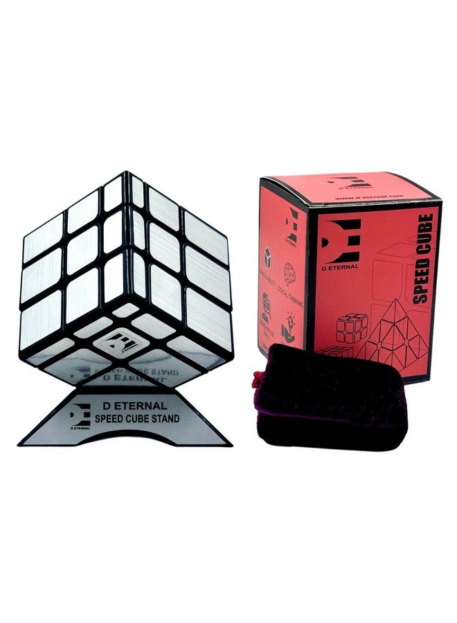 D ETERNAL D Eternal Silver Mirror Speedcube Cube 3x3 High Speed Magic Puzzle Cube 3 by 3 (Silver Mirror with Cube Stand & Bag)  - Image 1