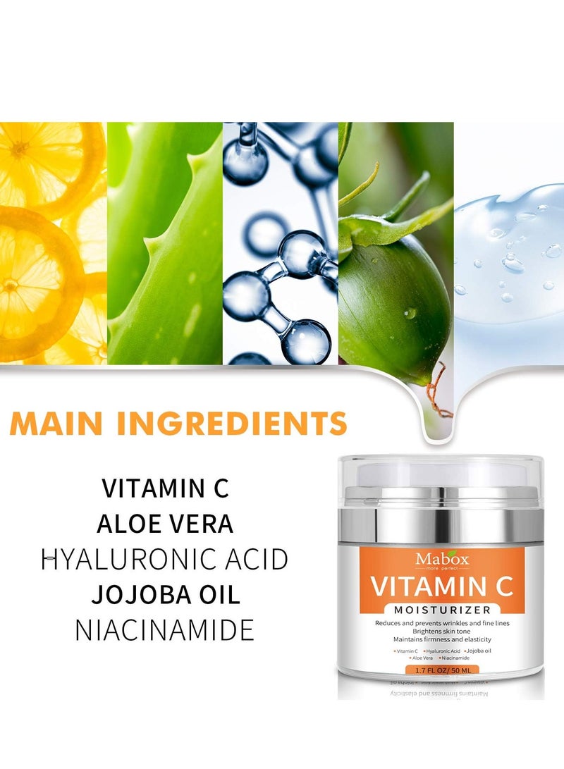 Mabox Vitamin c Moisturizer Hydrates Skin And Smoothes Wrinkles And Fine Linemaintains Firmness And Elasticity  Vitaminc Ehyaluronic Acid Ejojoba Oilaloe Veraniacinamide 1.7 Fl O2, 50 Ml - Image 5